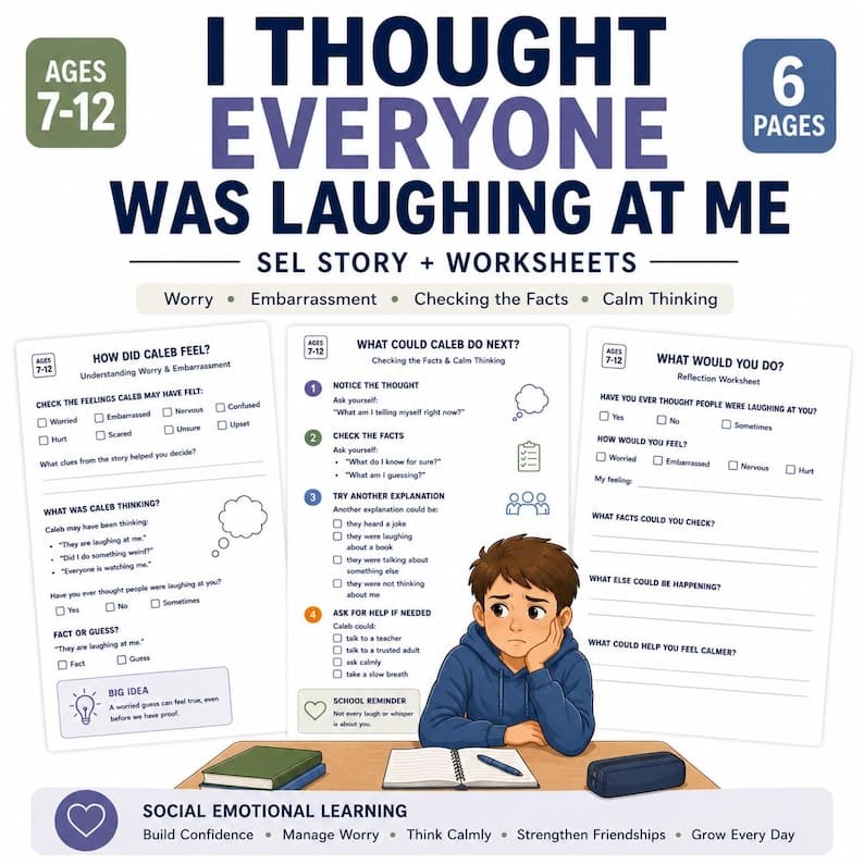 Social Story for Kids, Worry & Embarrassment Worksheets (Ages 7-12)