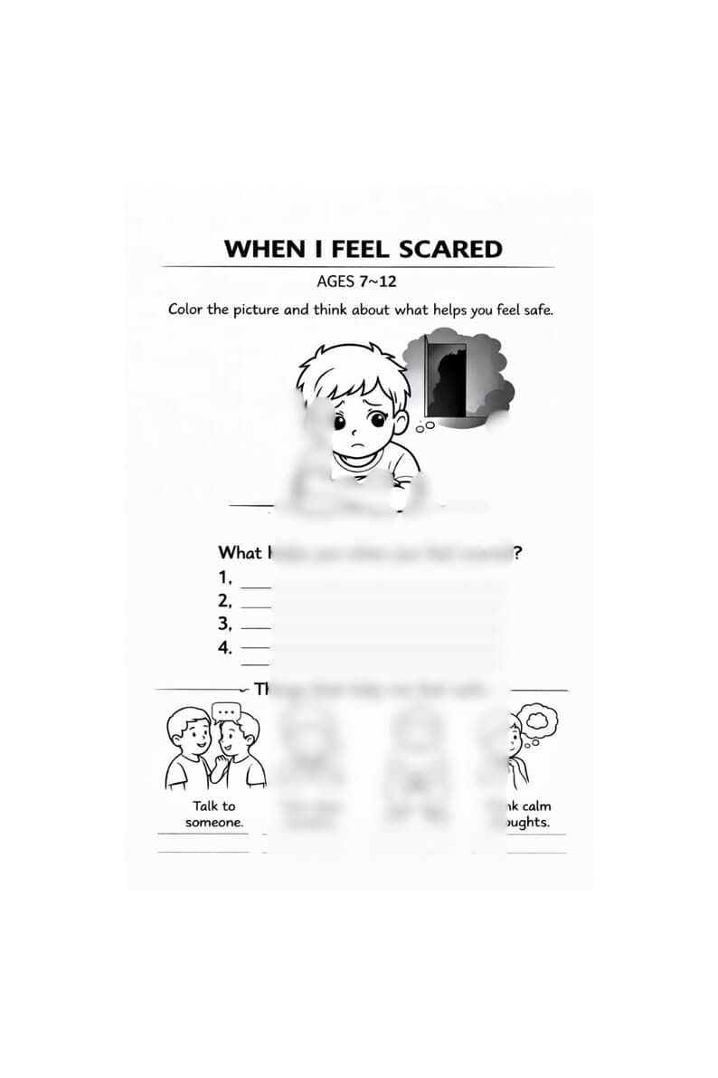 Scared Worksheet for Kids Ages 7–12
