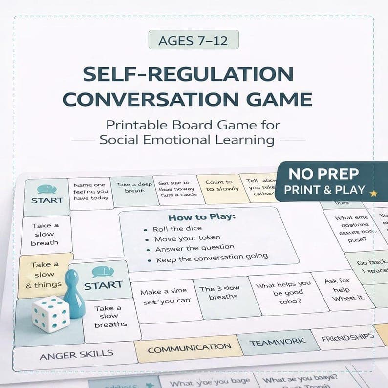Self-Regulation Conversation Game for Kids Ages 7–12 – SEL Printable Board Game