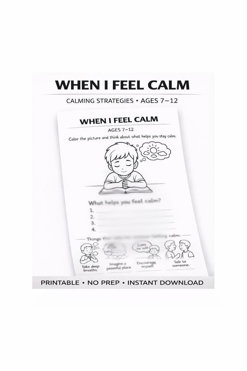 Calm Down Worksheet for Kids