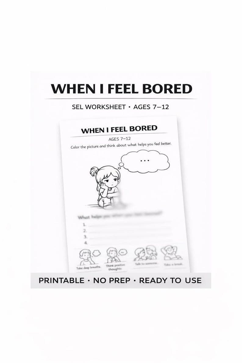 Kids Boredom Worksheet – Coping Skills Activity for Ages 7-12