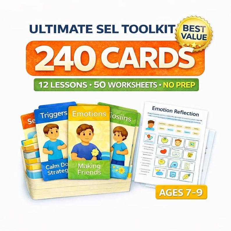 Emotional Regulation Cards Bundle for Kids Ages 7-9 – 12 Lessons