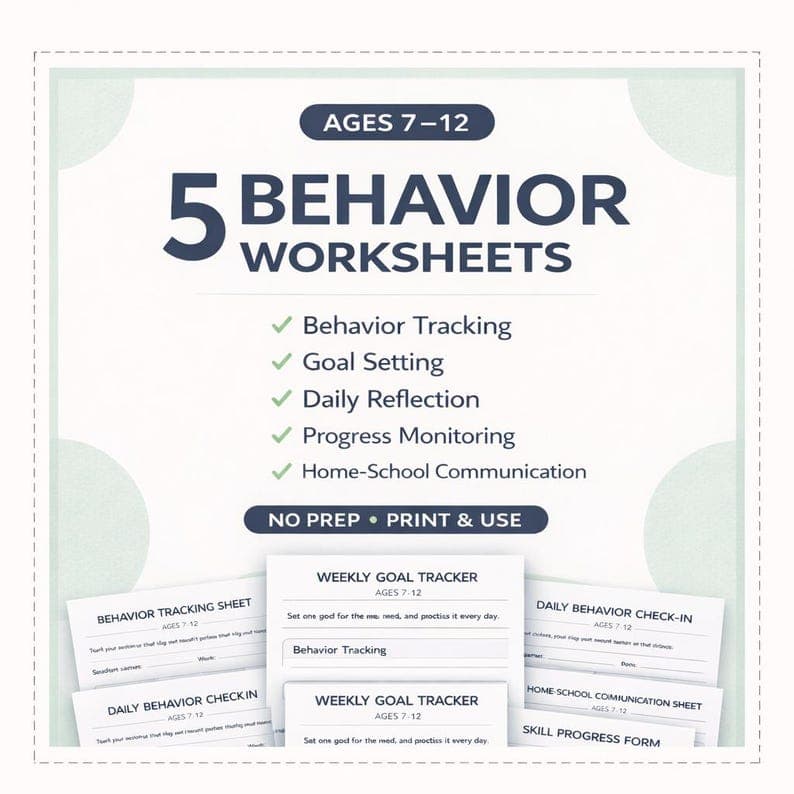 Behavior Worksheets Bundle for Kids Ages 7-12