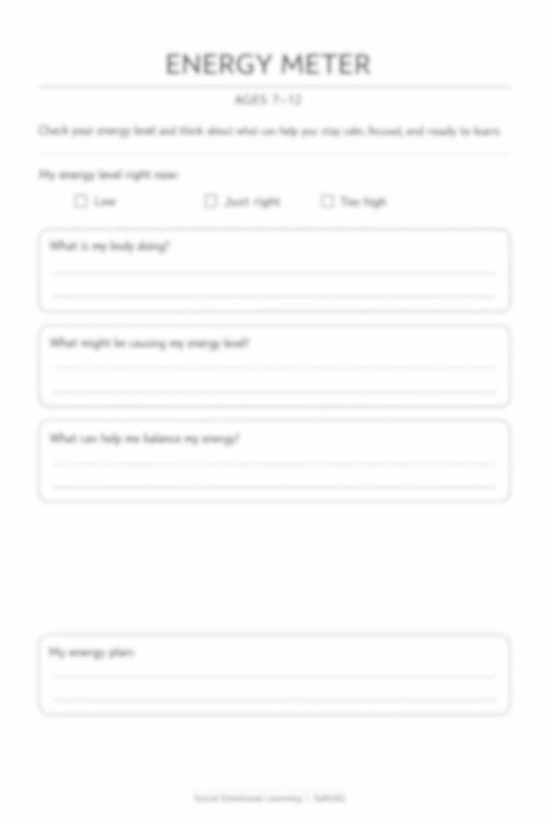 Energy Level Check-In Worksheet for Kids