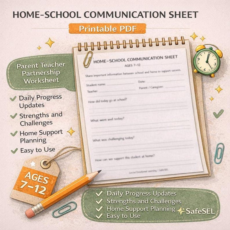 Home-School Communication Sheet for Ages 7-12 (Printable PDF)