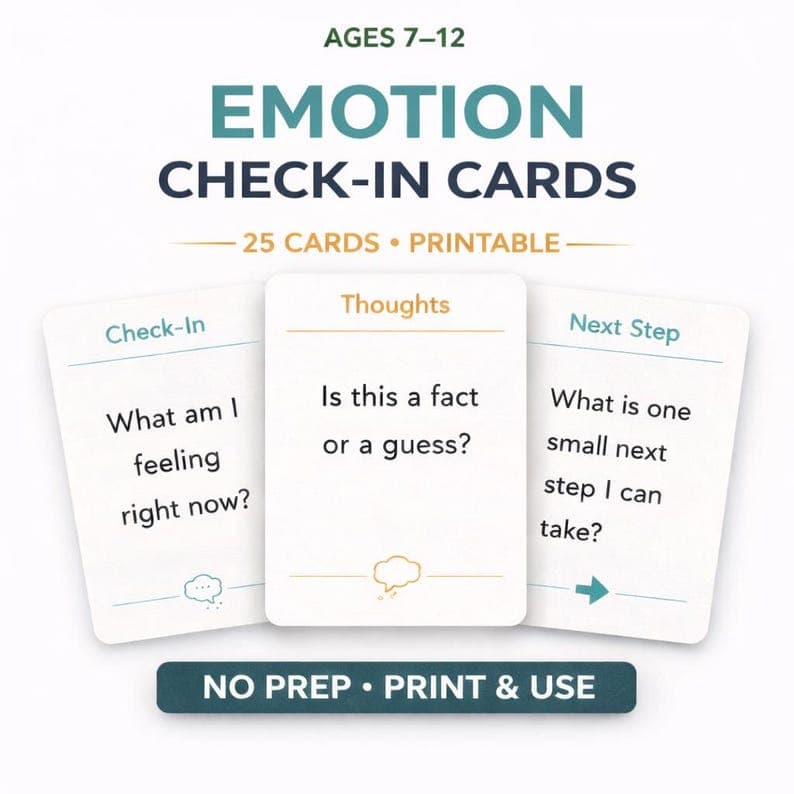 Emotion Check-In Cards for Kids Ages 7-12