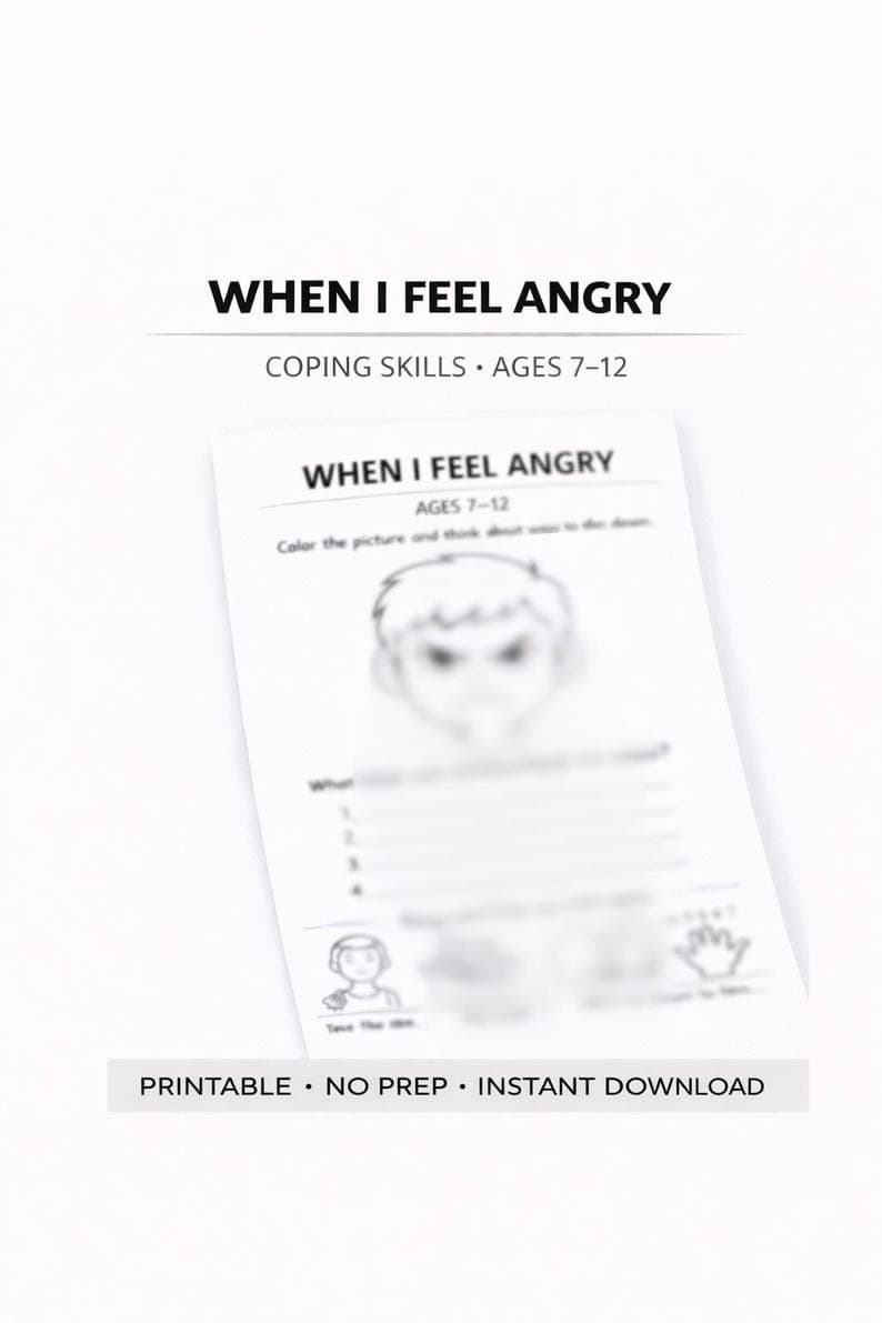 Kids Anger Management Worksheet – Coping Skills Activity (Ages 7-12)